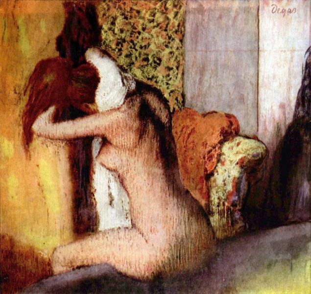 'After The Bath, Woman Drying Her Neck' (1898) by Edgar Degas, (W) 25.59 in x (H) 24.41 in